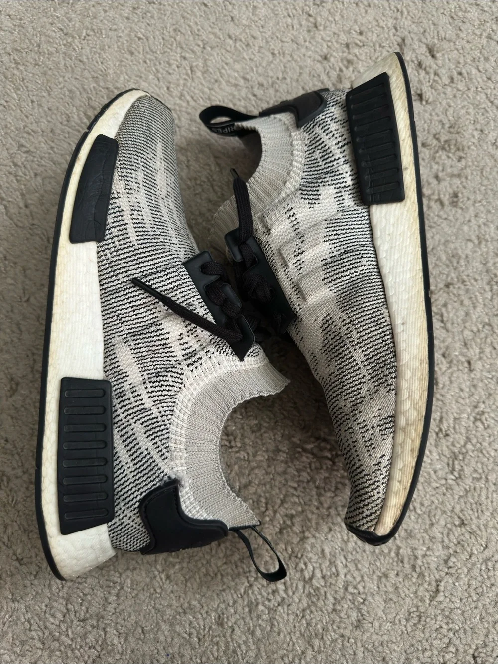 Adidas Boost NMD_R1 Primeknit Sesame Black White AQ0899 Size 12
